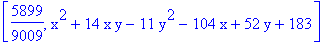 [5899/9009, x^2+14*x*y-11*y^2-104*x+52*y+183]